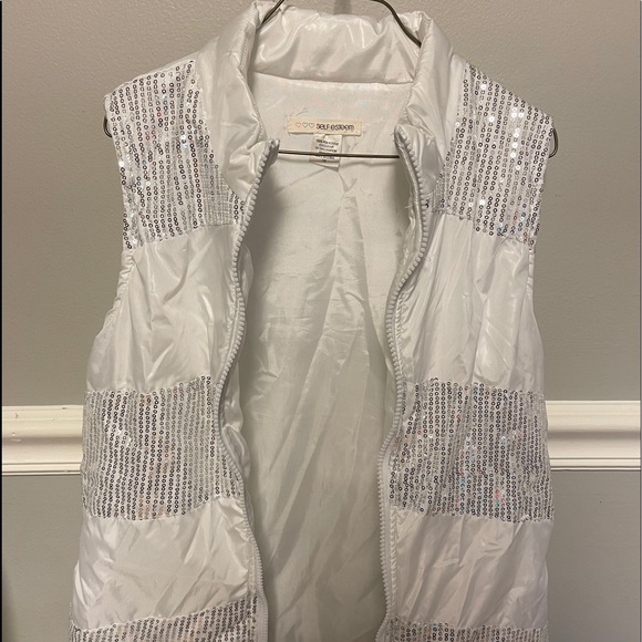 🎀🎀Girls 7/8 Self Esteem White Sequin Vest EUC - Picture 2 of 3